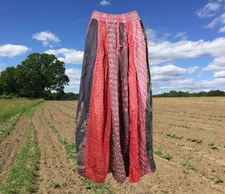 Long Patchwork Skirt for Women, Pink Tiered Flared Gypsy Boho Maxi Retro S/M/L