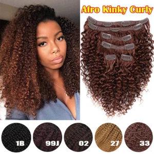 Extensiones de cabello humano virgen con clip mongol 8A afro rizado rizado grueso castaño rojizo - Imagen 1 de 15