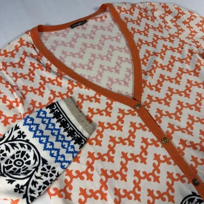 Cardigã J.McLaughlin estampado M algodão modal suéter botão frontal boho preppy - Imagem 1 de 4
