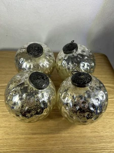 4” Mercury Glass Christmas Ornaments Silver Dimpled Decorative Ball Kugel Style - Picture 1 of 5