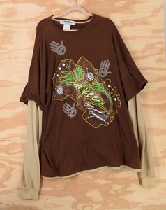 Vintage Miskeen Original 5XL RARE! Thermal Sleeves Layered L/S. T-Shirt - Picture 1 of 18