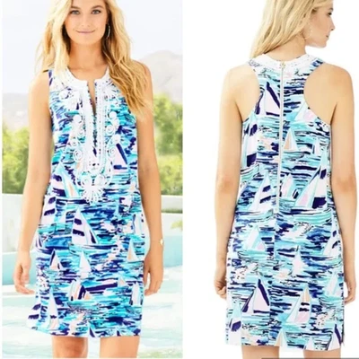 Lilly Pulitzer Carlotta Stretch Shift Dress Womens 6 Pier Pressure Sailboats NWT - Image 1 of 4
