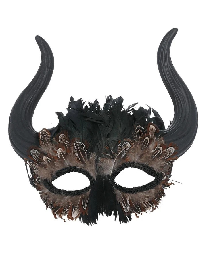 Smiffys Feathered Venetian Horned Mask - Image 1 of 1