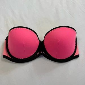 Victoria’s Secret Swim Bikini Top Coral/Pink “The Flirt Bandeau” 32DD Strapless - Picture 1 of 6
