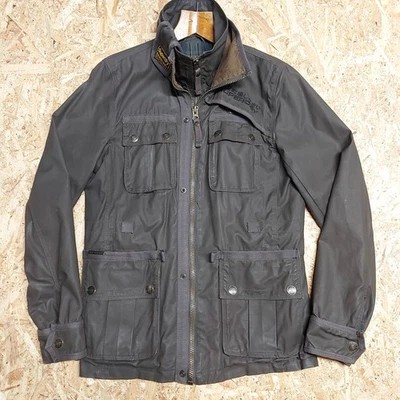 Large SUPERDRY Mens Wax Style Jacket BLACK HAWK Brown Motorcycle Biker Cotton - Image 1 of 4
