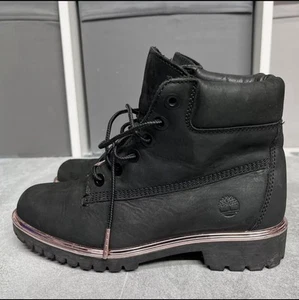 Timberland Ankle Boots 6 Inch Black Rose Gold. UK 3.5 Nubuck Suede Premium Lace - Picture 1 of 10
