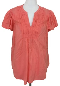 Per Una Women's Top Size 12 Coral V-Neck Pleated Neck Area Cap Sleeve New F1 - Picture 1 of 12