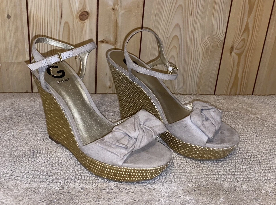 G By Guess Women Size 9M Taupe Gold 4" Wedge Heel Sandals Shoe - Image 1 of 4