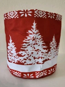 Set of 3 Red Christmas Round Flower Pot Covers w/Liner Indoor Plant  White Trees - Picture 1 of 9