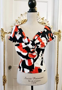 NWT DSQUARED2 Cotton stretch, White, Black, Red top with front bow, IT 40, US 4 - Picture 1 of 20