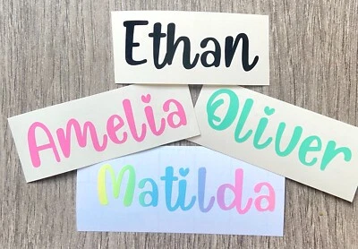 PERSONALISED Vinyl Name Sticker Decal Label Lunchbox Water Bottle School Wedding - Image 1 of 4