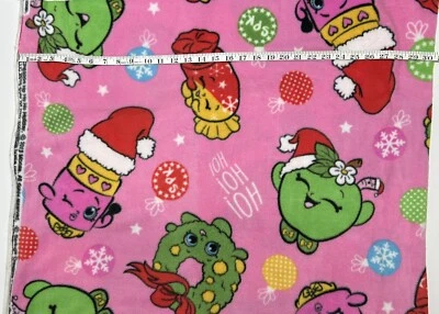 Fleece fabric by the yard - Shopkins Characters on Pink Background - 58” Wide - Image 1 of 3