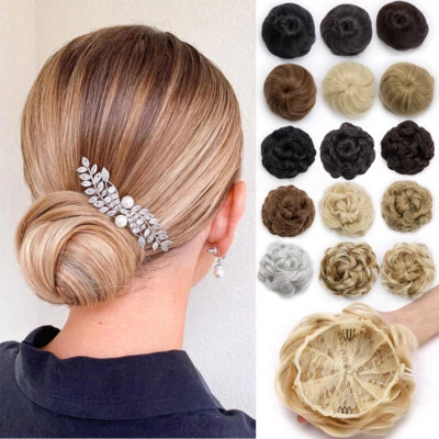 Drawstring Clip in High Bun Hair Extension Straight Hairpiece as Human For Lady - Image 1 of 4