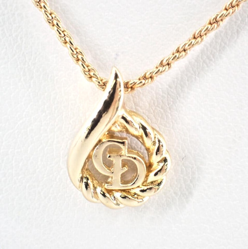 Collana con ciondolo Christian Dior logo CD tono oro 17" usata autentica