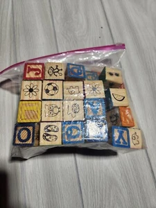 Wooden Block Lot Pictures And Alphabet 2lbs - Picture 1 of 2