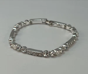 Vintage GIVENCHY Silver Tone Clear Rhinestone Bracelet 7 1/8" - Picture 1 of 16