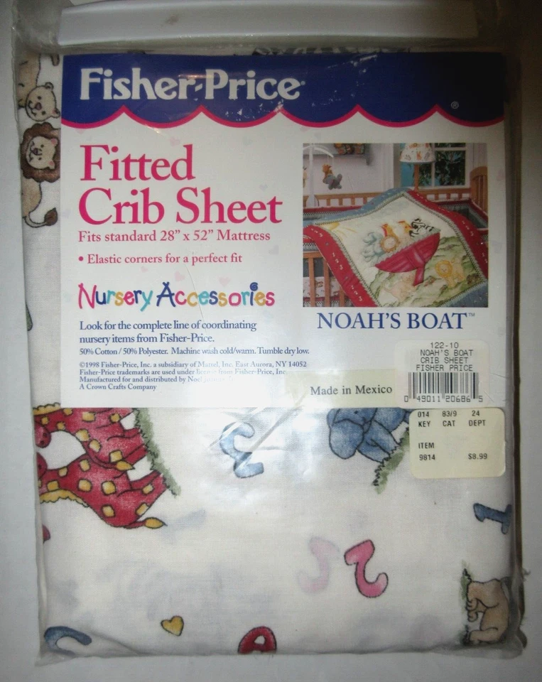 NUEVO Fisher Price Arca de Noé Barco Sábana de Cuna Ajustable De Colección 1998 Nuevo en Paquete Foto 1 de 4