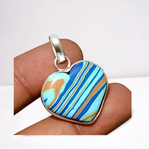 Sale Rainbow Calsilica Gemstone Heart Pendant 925 Sterling Silver Plated Jewelry - Picture 1 of 5