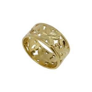 Hawaiian Jewelry Solid 14k Yellow Gold Cut Out Hibiscus Flower Scroll Flat Ring - Picture 1 of 4