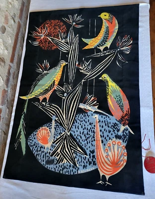 DRG46 Marc Baumann tapisserie moderniste aux oiseaux et paons 74x108cm N°54 - Photo 1/4