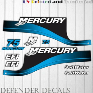 Mercury 75 HP EFI SaltWater outboard engine decal sticker BLUE set reproduction - Picture 1 of 1
