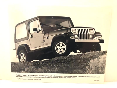 1990 JEEP WRANGLER LAREDO 8 X 10 GLOSSY PHOTO BLACK AND WHITE PROMO PHOTO Foto 1 de 2