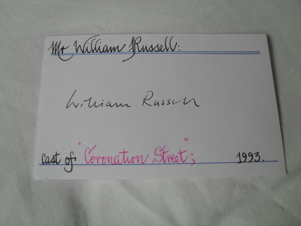 WILLIAM RUSSELL AUTOGRAPH - Signed autograph book page Dr WHO, CORONATION STREET - Image 1 of 1