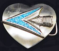 Arrowhead Heart Turquoise Chips Inlay Southwest Vintage Belt Buckle