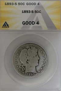 Medio dólar de peluquero 1893-S .50 ANACS G 4, medio Liberty Head, 50 centavos - Imagen 1 de 2
