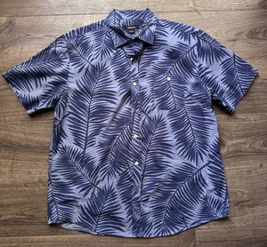Claiborne Mens L Blue Tropical Print Short Sleeve Button Up Shirt - Picture 1 of 5