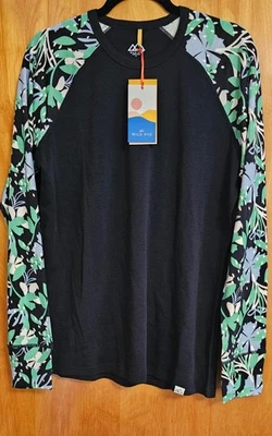 Blusa feminina Raglan camada base tamanho 16 Chonk floral preta lã merino centeio selvagem Evie - Imagem 1 de 4