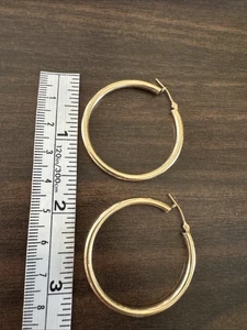 Womens 10K Yellow Gold Hinged Clasp Round Fine Jewelry Large Hoop Earrings - Picture 1 of 4