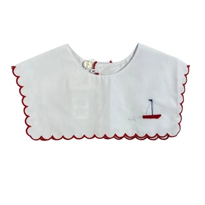 Conjunto de canção de ninar bordado veleiro colarinho vieira vermelho branco 12 meses - Imagem 1 de 4