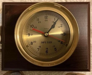 Ship’s Clock Brass Quartz Movement Nautical Theme Battery Powered Port Hole - Picture 1 of 2