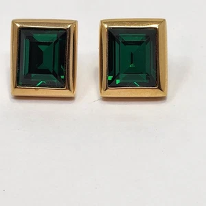 Pendientes Swarovski SAL Cristal Verde Tono Dorado Joyería Vintage Rectángulo - Imagen 1 de 5