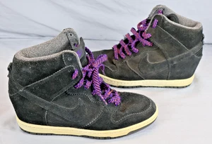 Nike Dunk Sky Hi Damenschuhe Größe 8,5 schwarz Keilabsatz Wildleder High Top 528899-010 - Bild 1 von 7