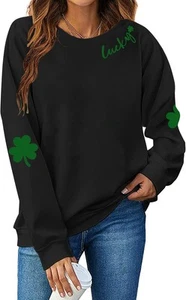 St. Patrick's Day Sweatshirt for Women Lucky Shamrock Medium, Black - Picture 1 of 3