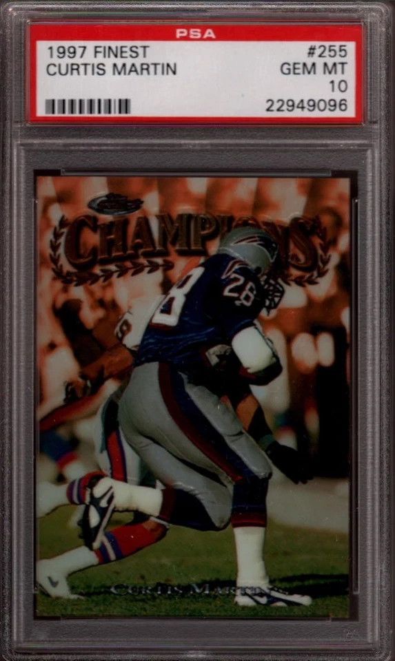 1997 FINEST # 255 CURTIS MARTIN (LOW POP) NEW ENGLAND PATRIOTS PSA 10 GEM-MINT - Image 1 of 1