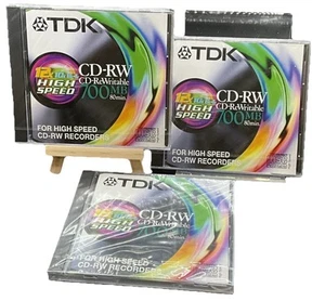 3 PACK, TDK High-Speed 700MB 4-12x 80min Rewritable Blank CD - NEW & SEALED - Afbeelding 1 van 5