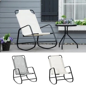 Outsunny Garden Rocking Chair, Patio Sling Fabric Single Rocker, Cream White - Picture 1 of 43