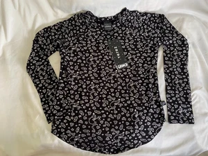 $53 Terez Girls T-Shirt Rayon Superlight Long Sleeve Black/Silver Large/14 NWT - Picture 1 of 11