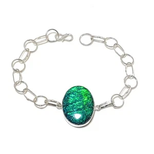 Natural Green Triplet Opal Gemstone 925 Sterling Silver Bracelet 7-8" Gift l724 - Picture 1 of 5