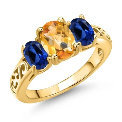 Anel de prata folheado a ouro amarelo 18K com safira criada a citrino 2,45 quilates - Imagem 1 de 4