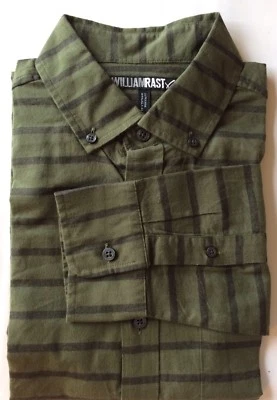 William Rast Men Dress Shirt Polo Military Green Striped Black 100% Cotton M L/S - Image 1 of 4