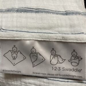 Swaddle Designs Blue/white Muslin 1-2-3 Swaddle Blanket 40x44 Newborn Nursery