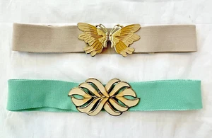 Vintage 70er/80er Emaille Schmetterling & Blatt elastisch verstellbar Stretch Gürtel - Bild 1 von 12