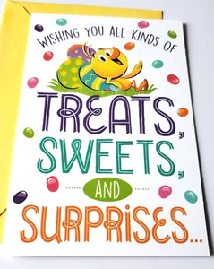 Tarjeta de felicitación sello de Pascua deseándote todo tipo golosinas dulces y sorpresas - Imagen 1 de 3