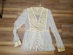 Sundance Womens Ivory Lace Sheer Cardigan Blouse Size L Boho Romantic Festival - Picture 1 of 8