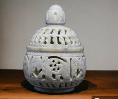 Lámpara tallada a mano de piedra de jabón coleccionable decoración del hogar regalos candelabro de piedra de jabón Foto 1 de 4