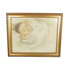 Vintage framed art print &quot;Darling Asleep&quot; Allene J. Love baby infant water color